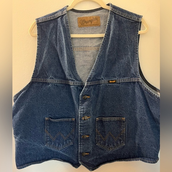 Wrangler® Men's Traditional Unlined Button Front Western Denim Vest, Vintage - Picture 1 of 6
